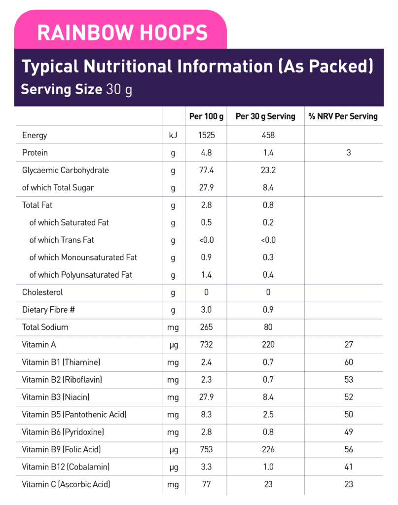 Rainbow Hoops Nutritional Information
