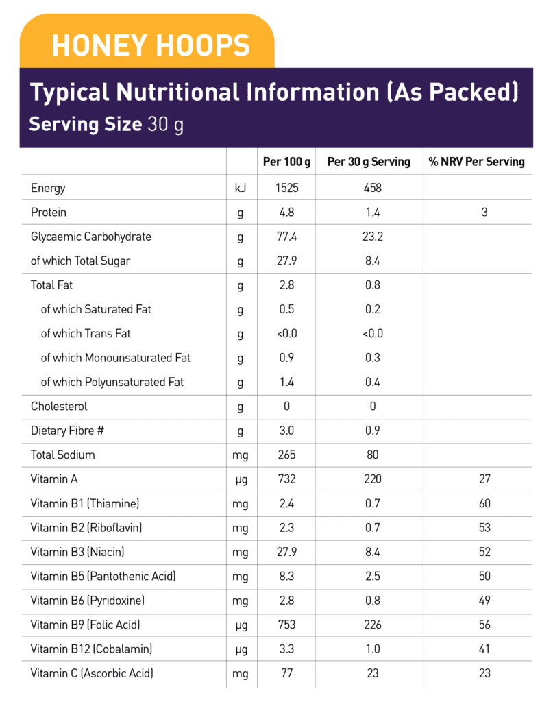 Honey Hoops Nutritional Information